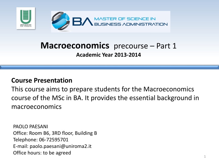 macroeconomics precourse part 1 academic year
