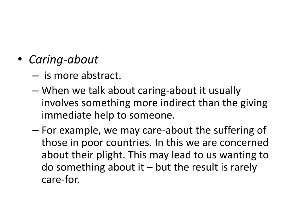 caring about is more abstract when we talk about