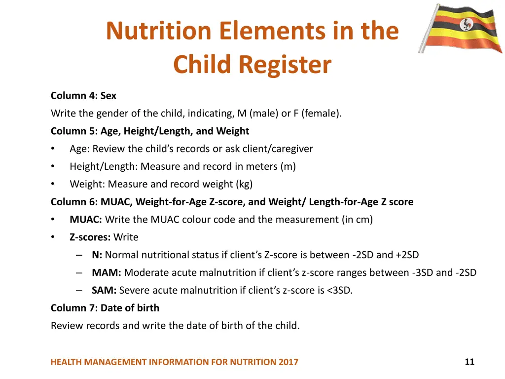 nutrition elements in the child register