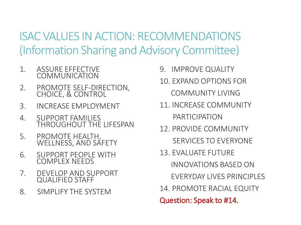 isac values in action recommendations information