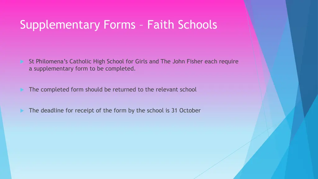 supplementary forms faith schools