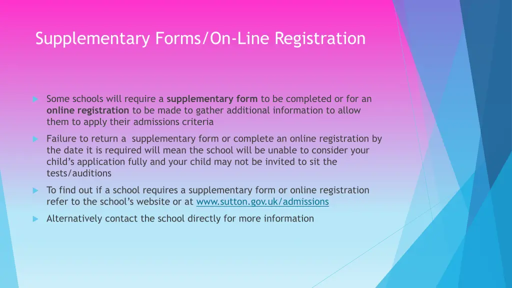 supplementary forms on line registration