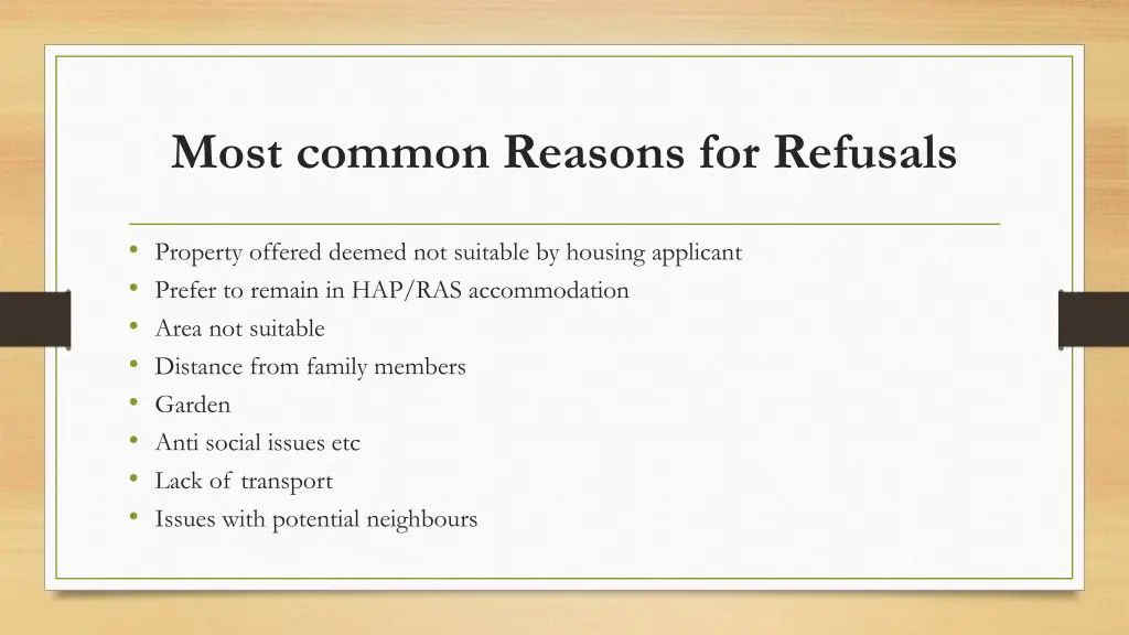 most common reasons for refusals