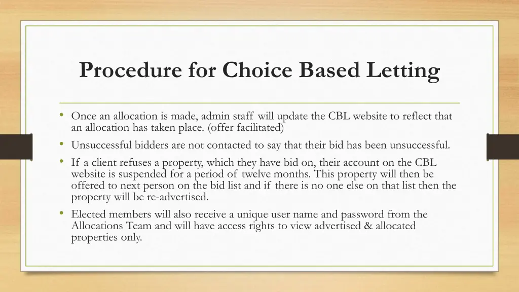 procedure for choice based letting