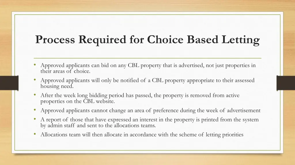 process required for choice based letting 2
