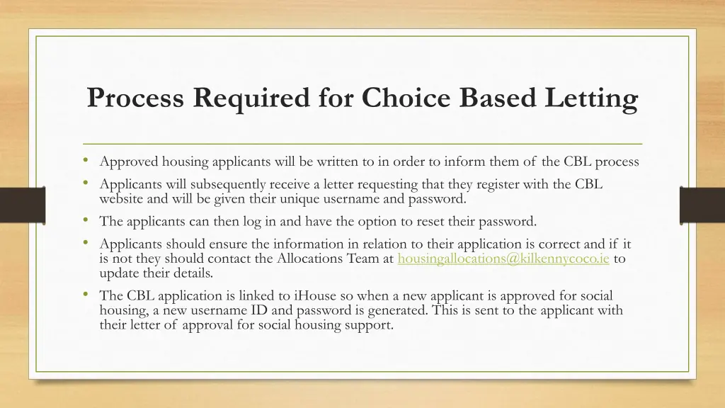 process required for choice based letting