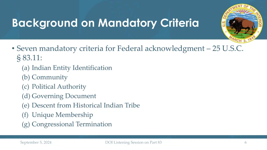 background on mandatory criteria