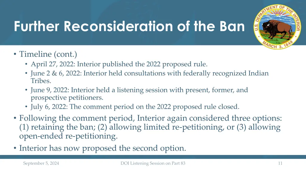 further reconsideration of the ban