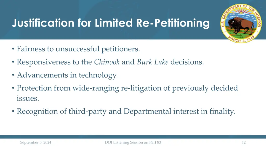 justification for limited re petitioning