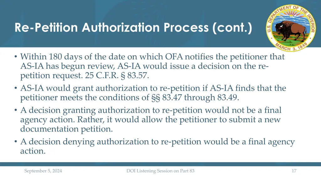 re petition authorization process cont 3
