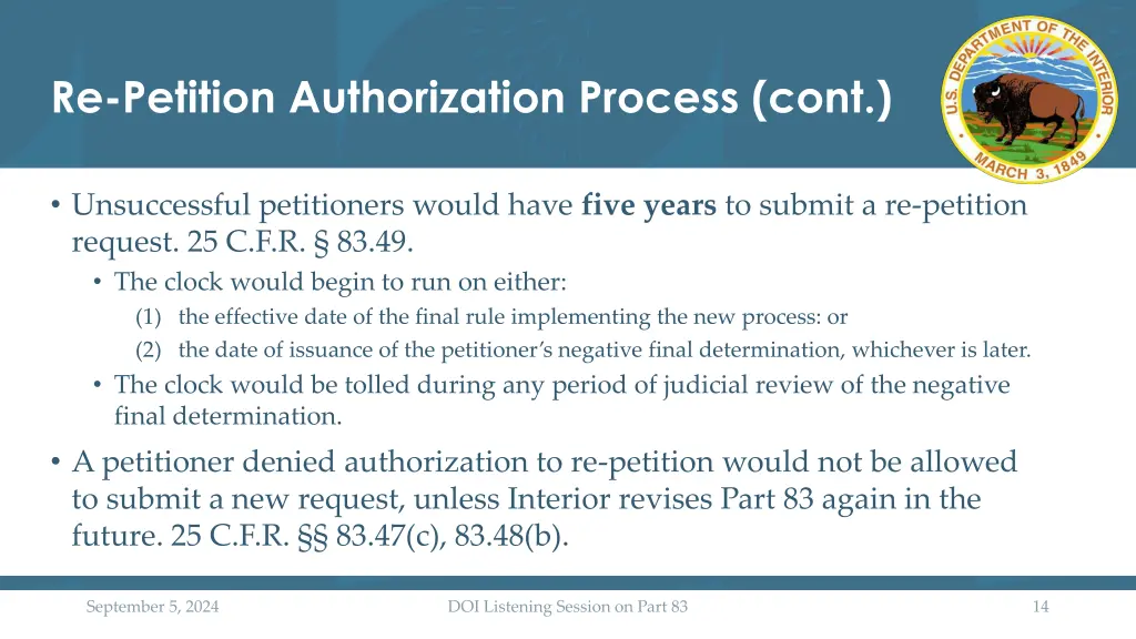 re petition authorization process cont
