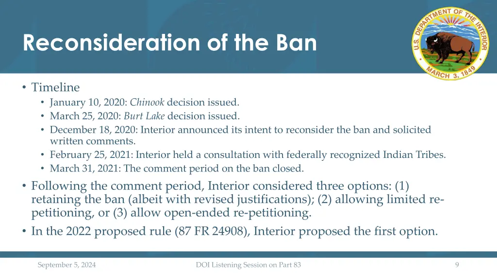 reconsideration of the ban