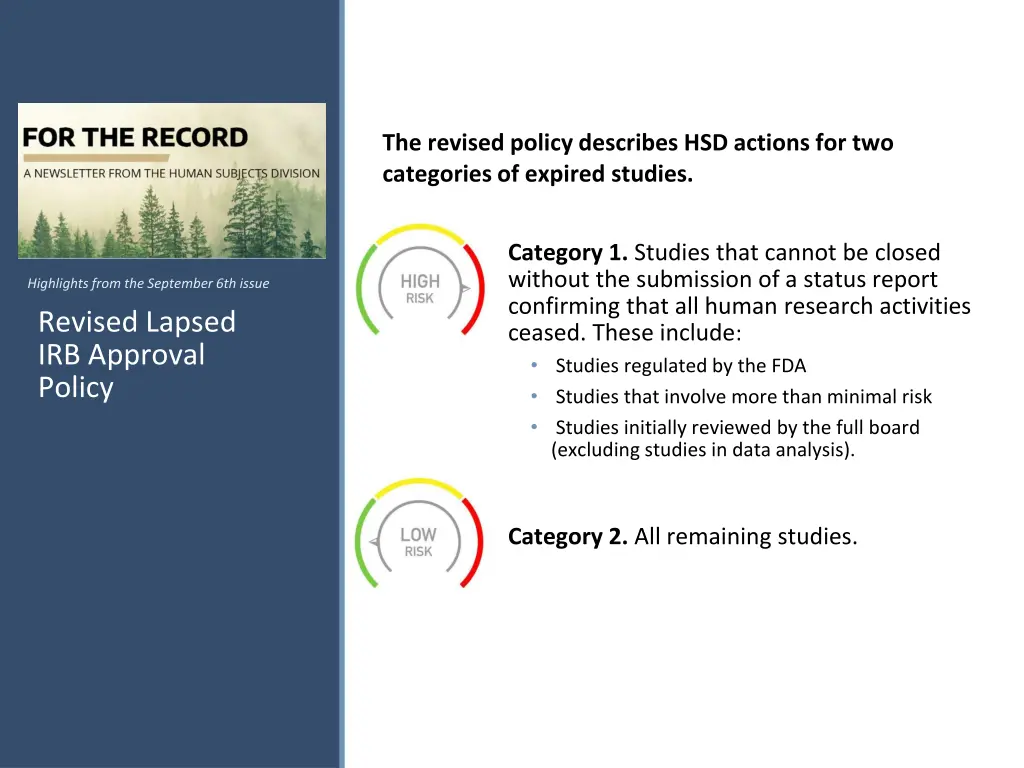 the revised policy describes hsd actions