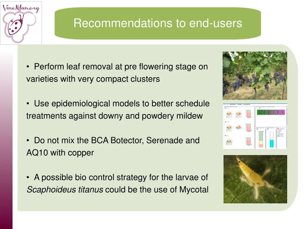 recommendations to end users