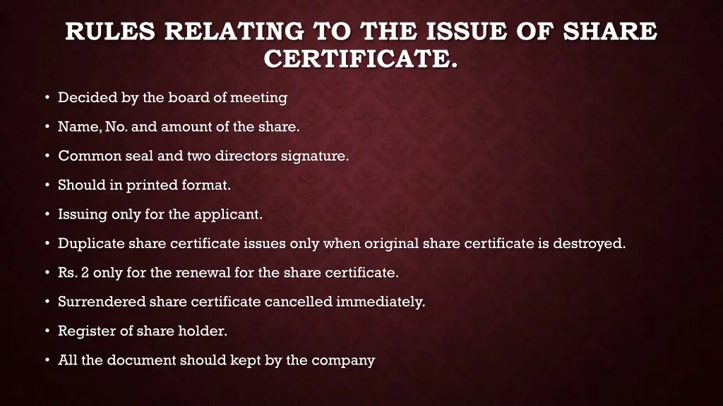 rules relating to the issue of share certificate