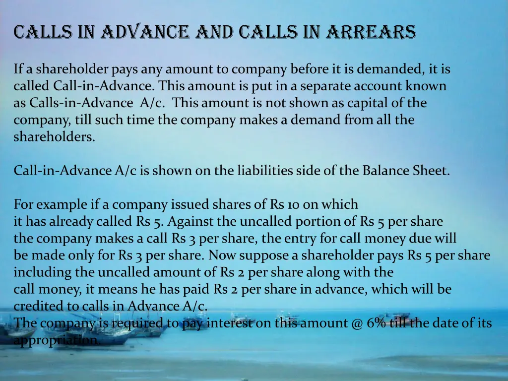 calls in advance and calls in arrears