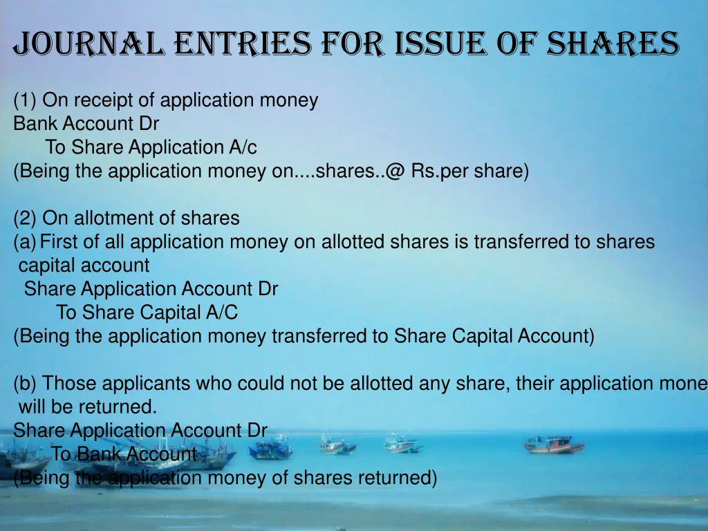 journal entries for issue of shares
