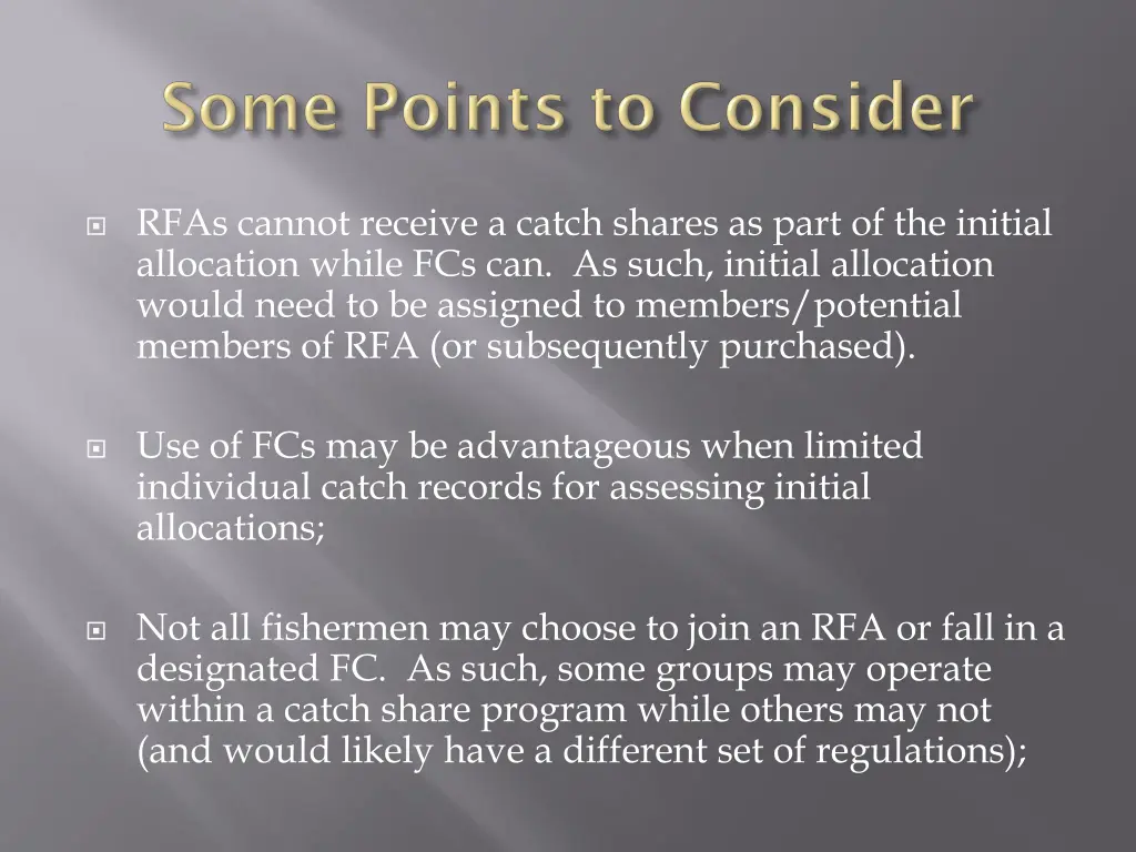 rfas cannot receive a catch shares as part