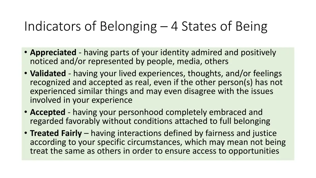 indicators of belonging 4 states of being