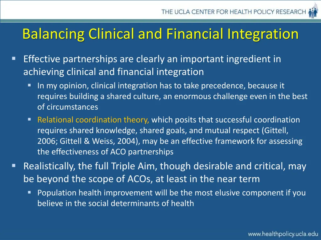 balancing clinical and financial integration