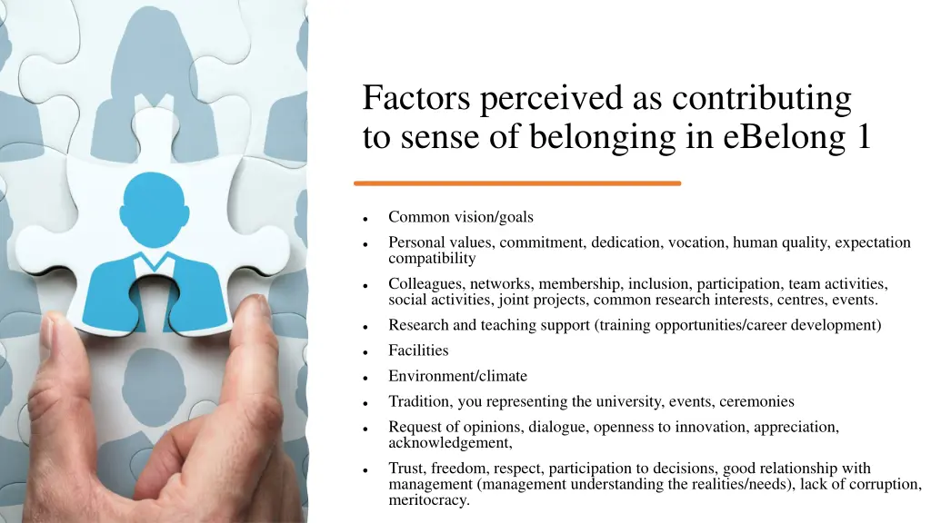 factors perceived as contributing to sense