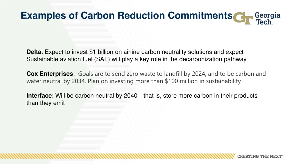 examples of carbon reduction commitments