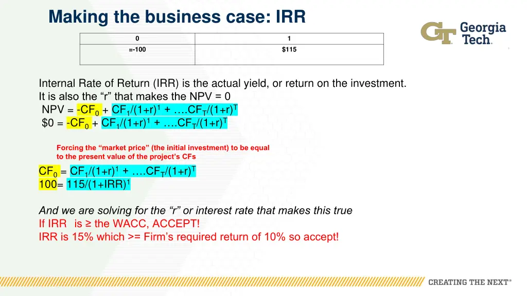 making the business case irr