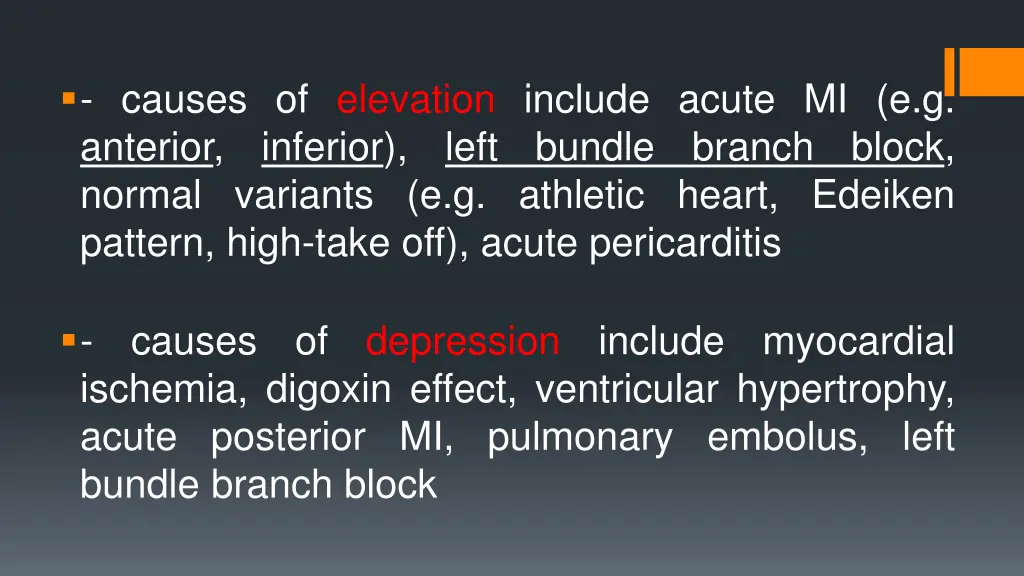 causes of elevation include acute mi e g anterior