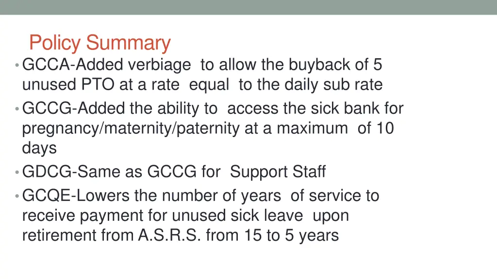 policy summary gcca added verbiage to allow