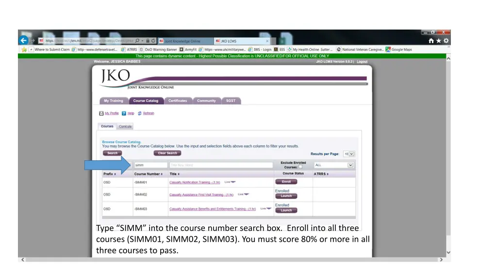 type simm into the course number search