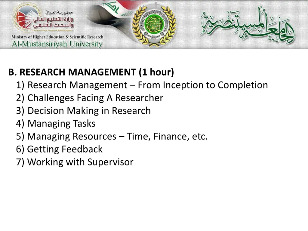 b research management 1 hour 1 research
