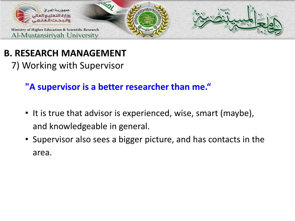 b research management 7 working with supervisor