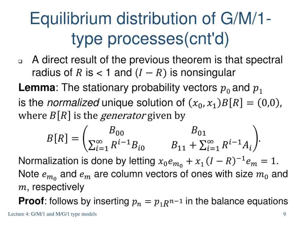 equilibrium distribution of g m 1 type processes 1