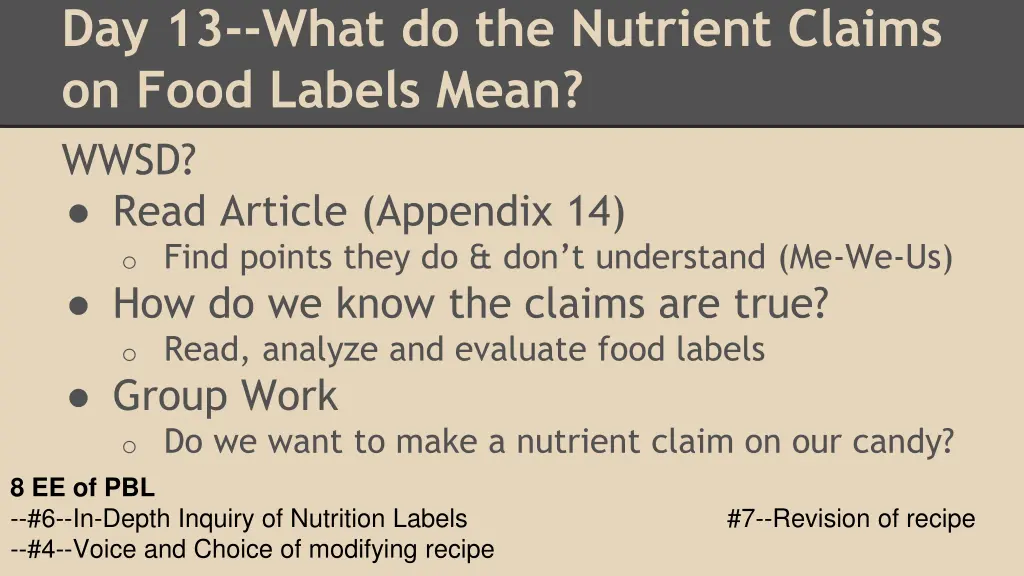 day 13 what do the nutrient claims on food labels