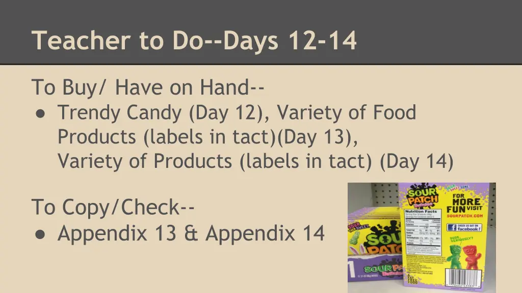 teacher to do days 12 14