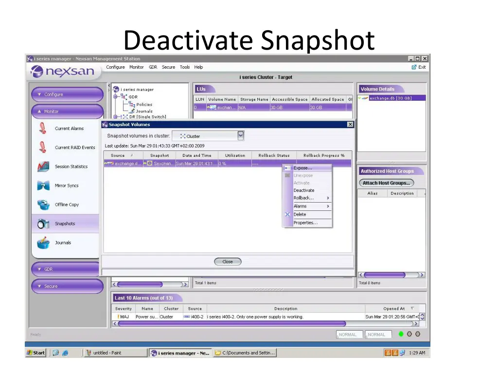 deactivate snapshot needed before rollback