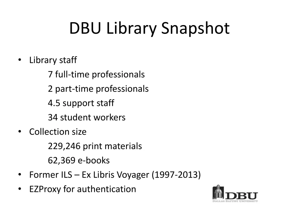 dbu library snapshot