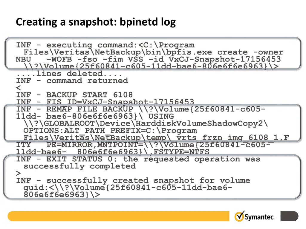 creating a snapshot bpinetd log
