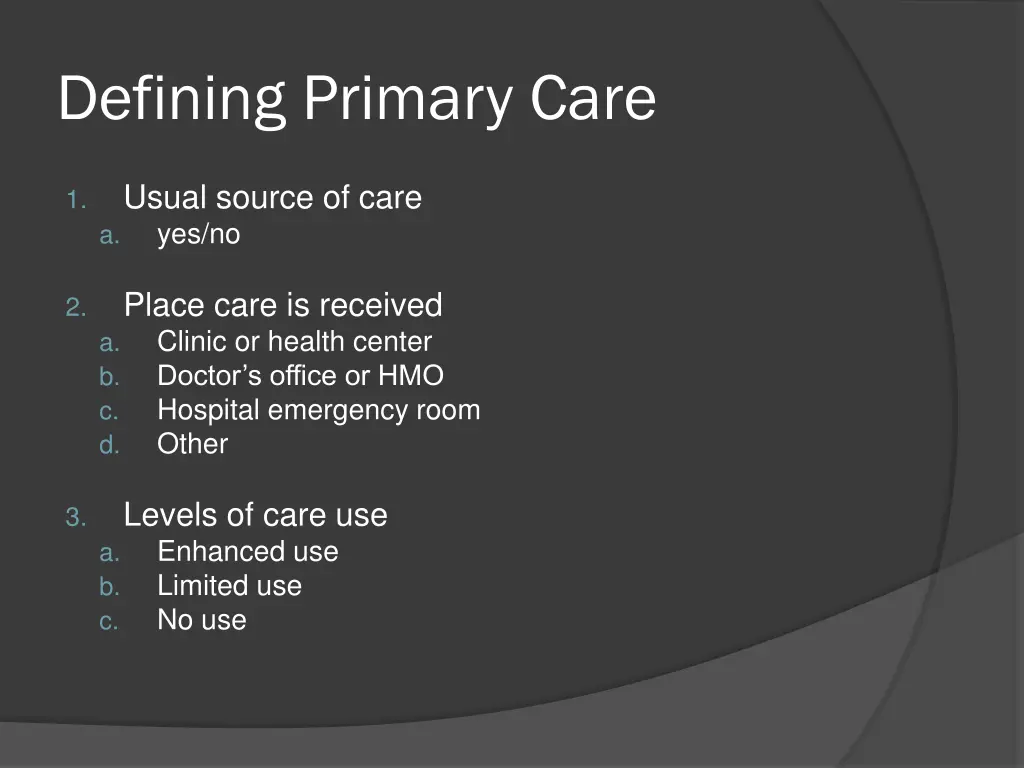 defining primary care