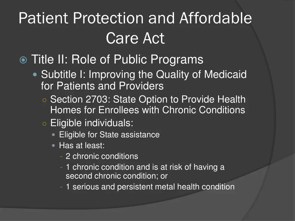 patient protection and affordable care act title