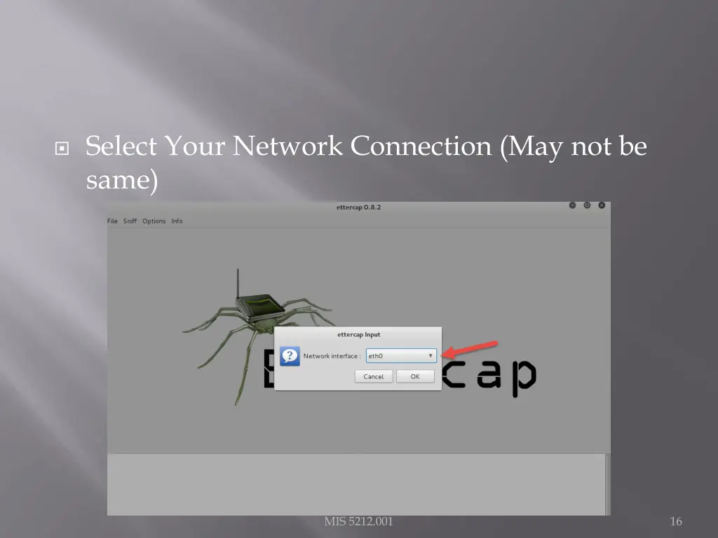 select your network connection may not be same