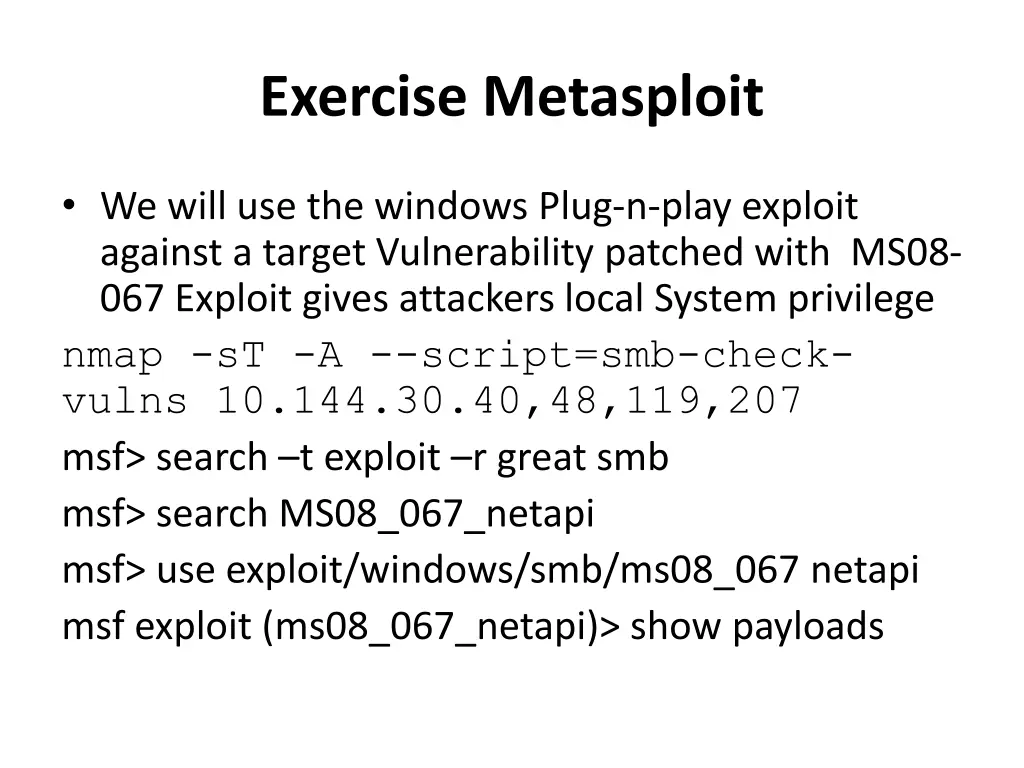 exercise metasploit
