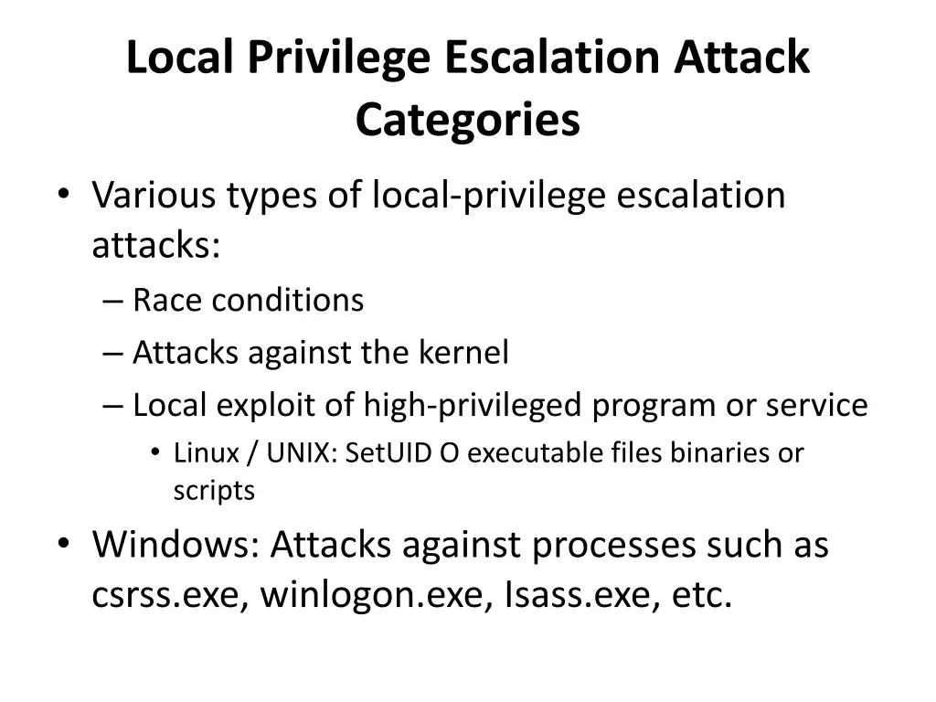 local privilege escalation attack categories