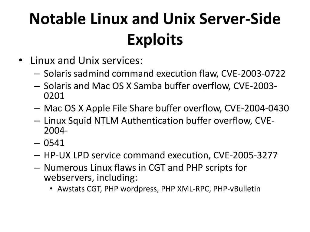 notable linux and unix server side exploits linux
