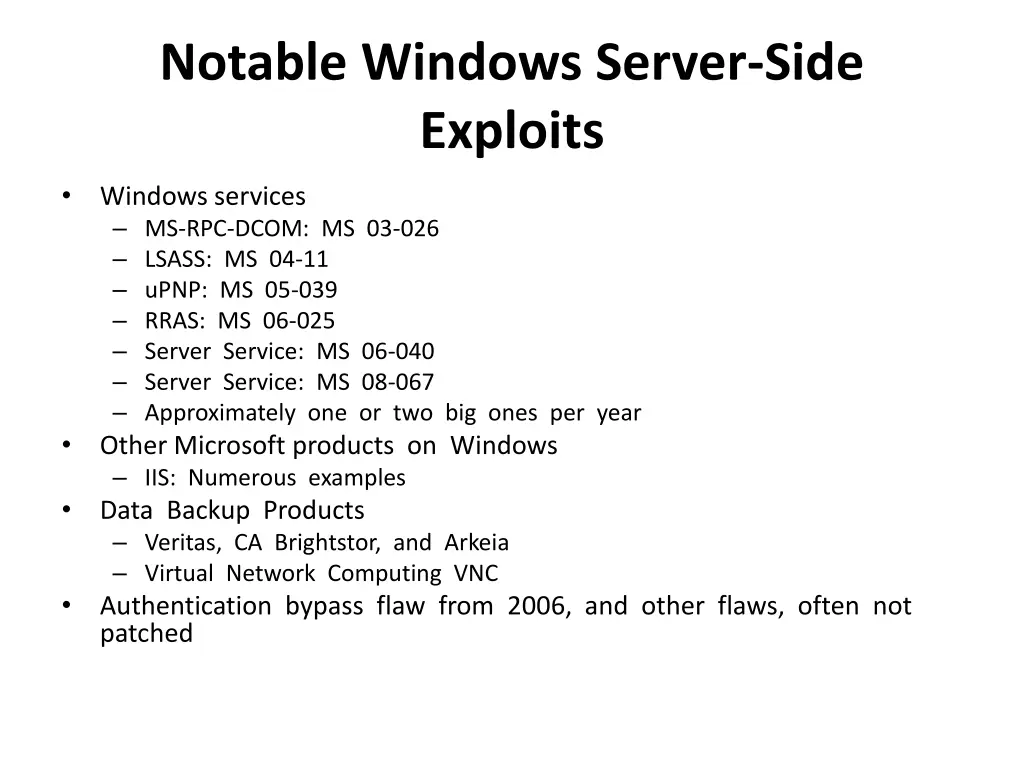 notable windows server side exploits