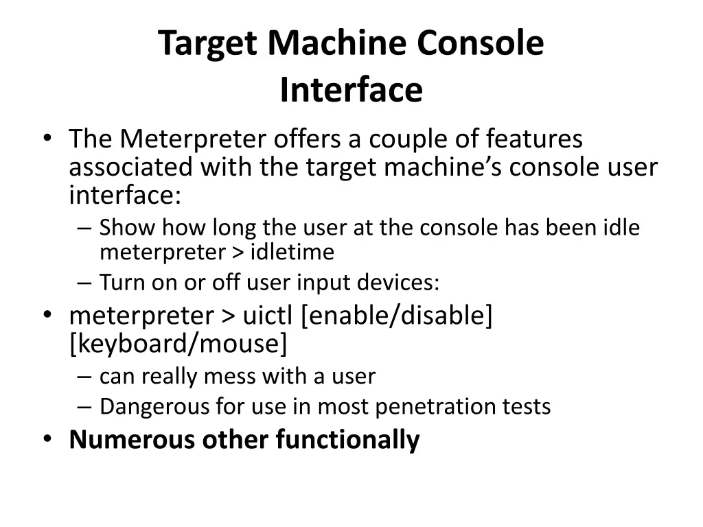 target machine console interface the meterpreter