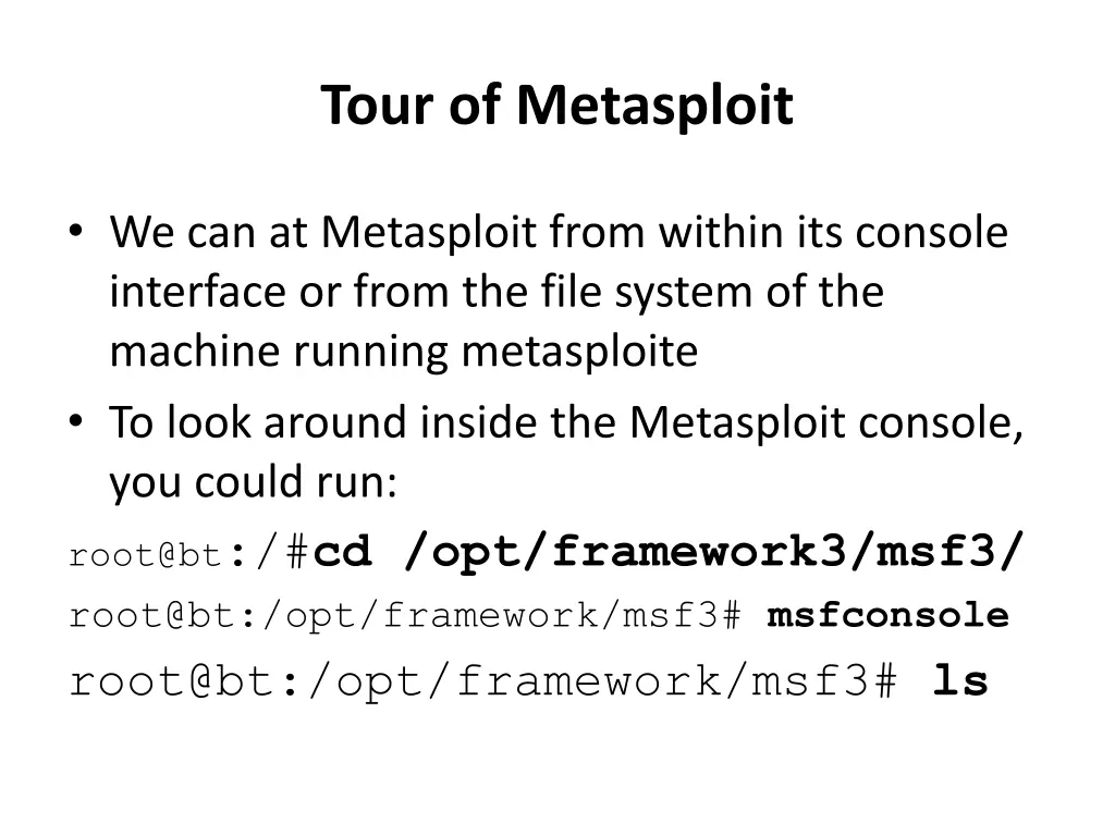 tour of metasploit