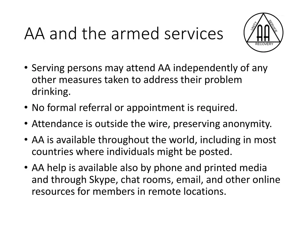 aa and the armed services