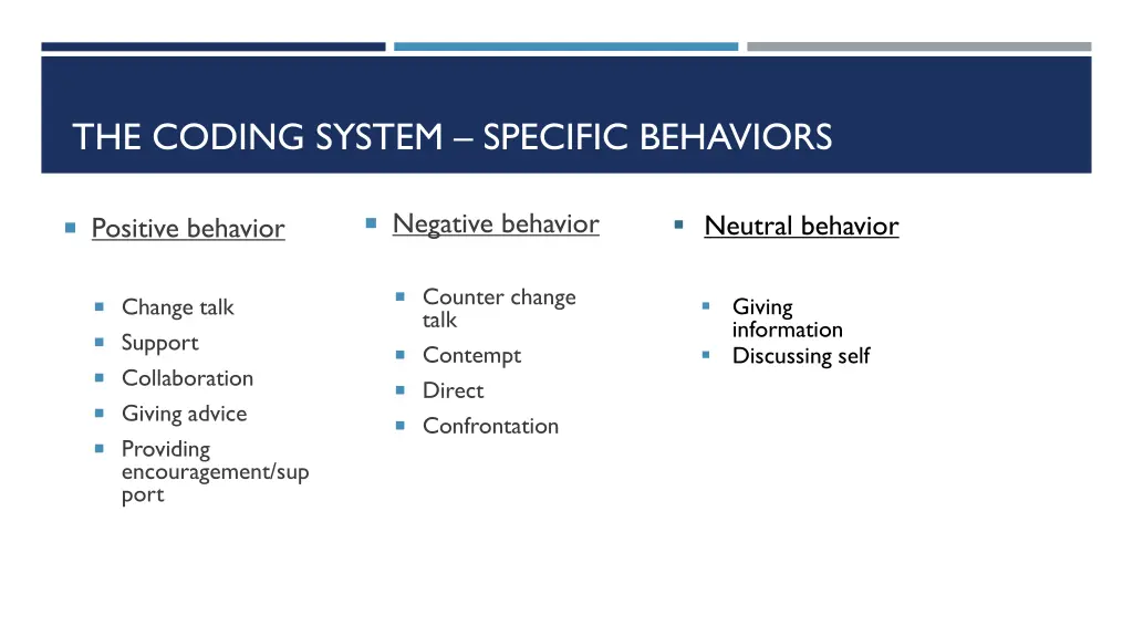 the coding system specific behaviors