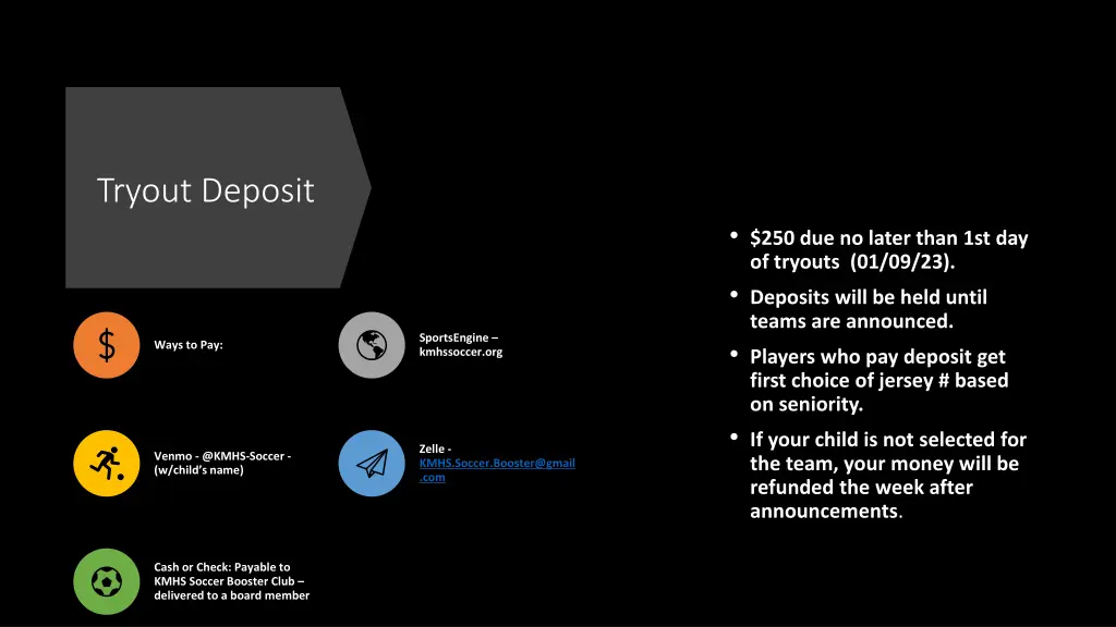 tryout deposit